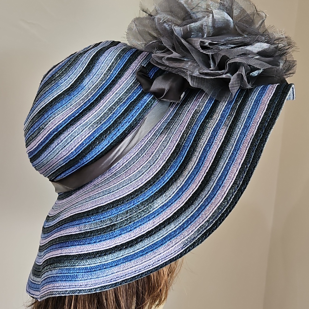 Blues‎ Grays w/Gray Silk Flower Trim Swim  Tea Church Hat Made Of Me